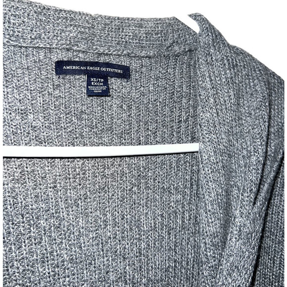 American Eagle Gray Button Front Collared Cardigan Stripe Sleeve Extra Small - Picture 2 of 3
